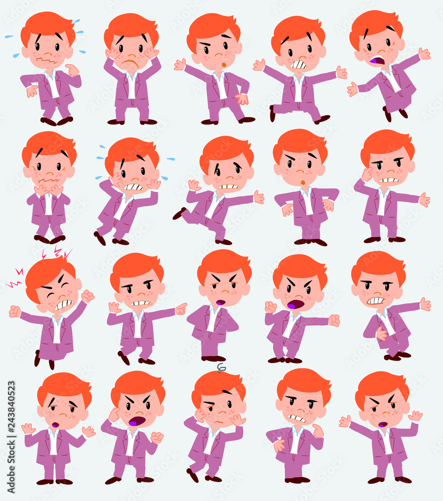 Cartoon character businessman in casual style. Set with different postures, attitudes and poses, always in negative attitude, doing different activities in vector vector illustrations. Cartoon character businessman in casual style. Set with different postures, attitudes and poses, always in negative attitude, doing different activities in vector vector illustrations.