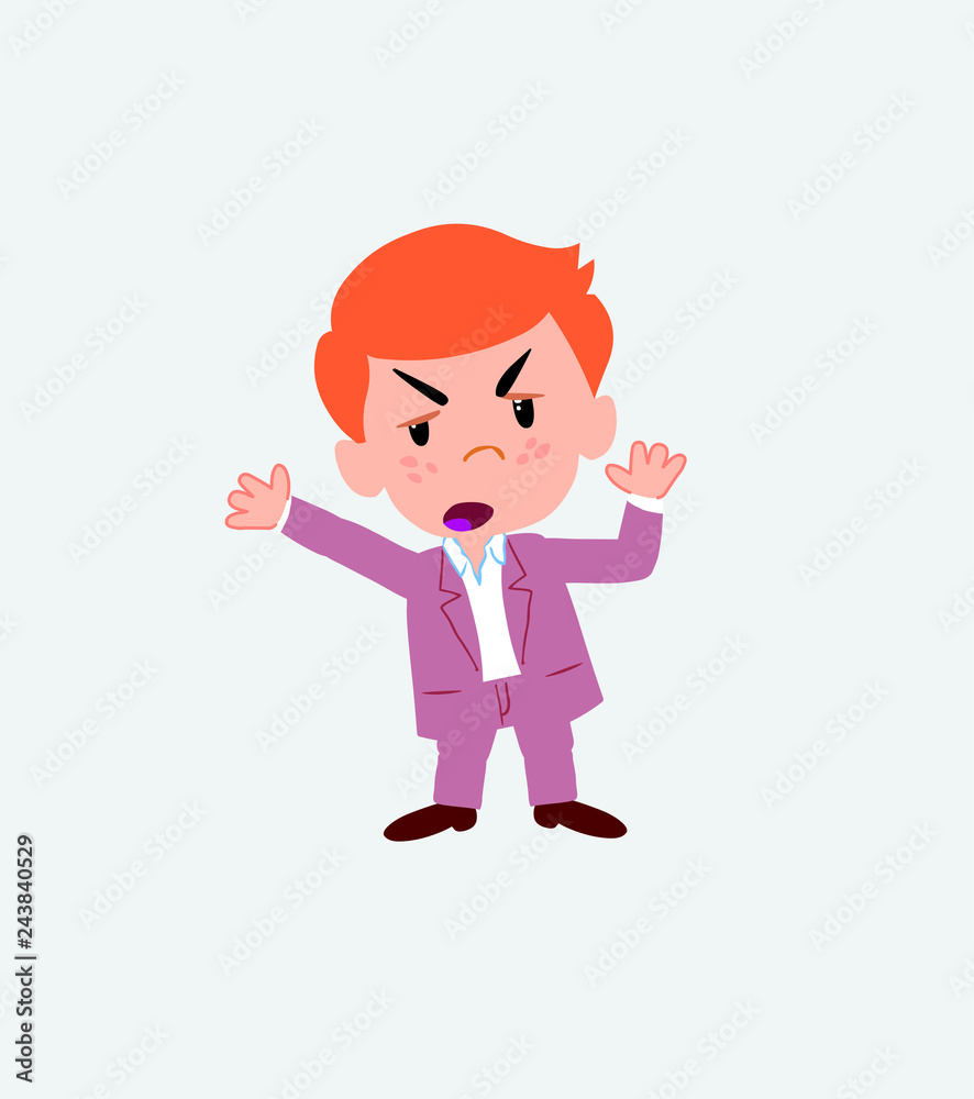 Businessman in casual style argues something with a gesture of discontent.