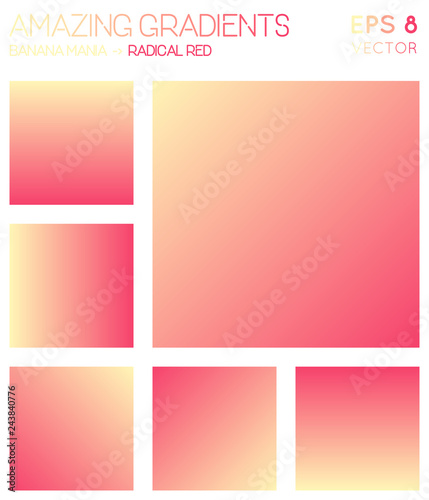 Colorful gradients in banana mania and radical red color tones. Adorable gradient background, pleasing vector illustration.