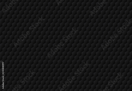 Abstract black hexagon embossed pattern dark background and texture. Luxury style.