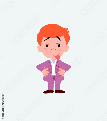 Businessman in casual style in waiting attitude with funny expression.