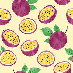 Papier peint photo Fruits aquarelle patrons Fruits passion aquarelle motif tropical  © Afanasia