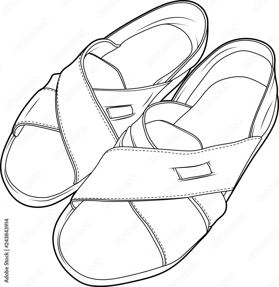 top view flip flop sandal shoes for men line art draw Stock Vector | Adobe  Stock