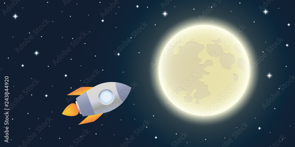 rocket is flying to the moon starry sky vector illustration EPS10 rocket is flying to the moon starry sky vector illustration EPS10