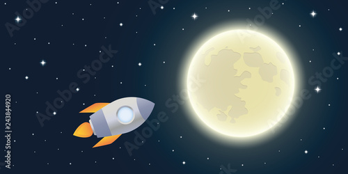 rocket is flying to the moon starry sky vector illustration EPS10