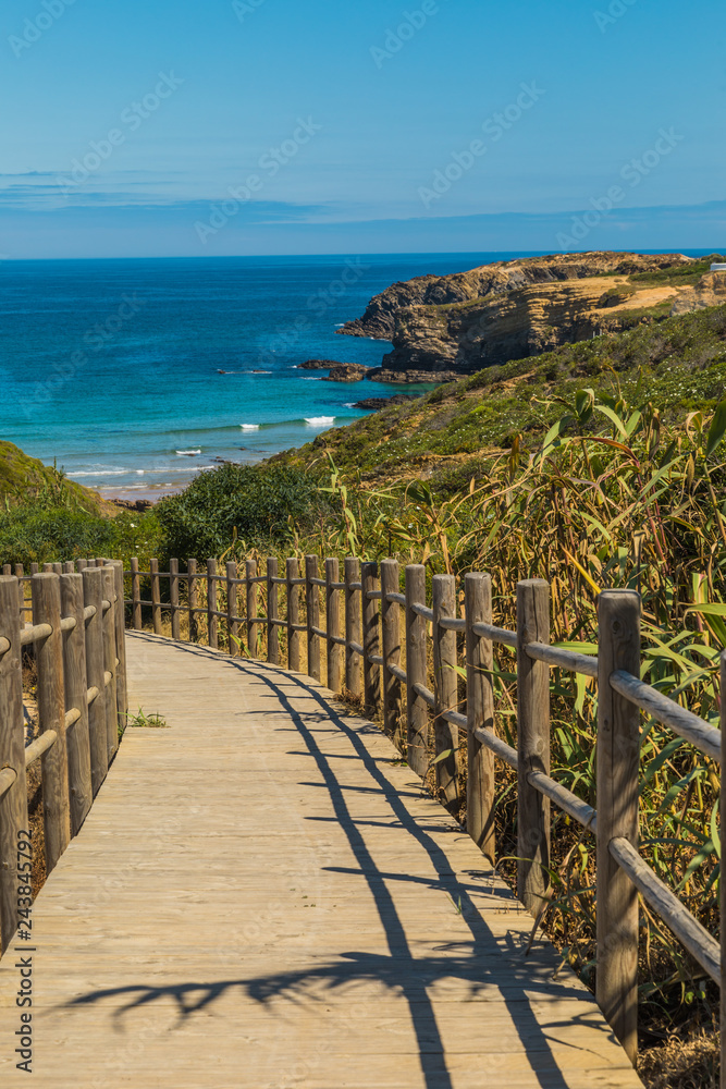 Wooden path on the beach of a natural park in Portugal Wooden path on the beach of a natural park in Portugal