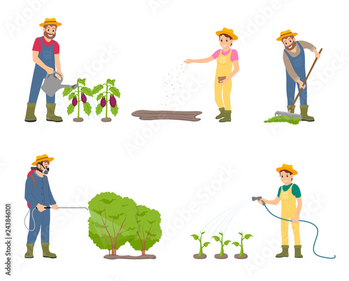 Farming People with Sprayer Vector Illustration