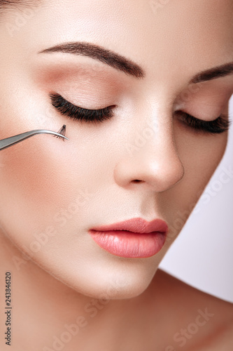 Obraz na plátně Beautiful Woman with Extreme Long False Eyelashes