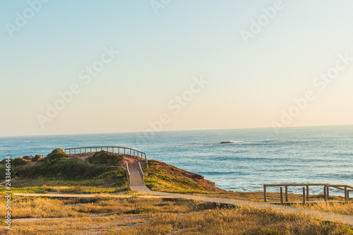 Wooden path on the beach of a natural park in Portugal