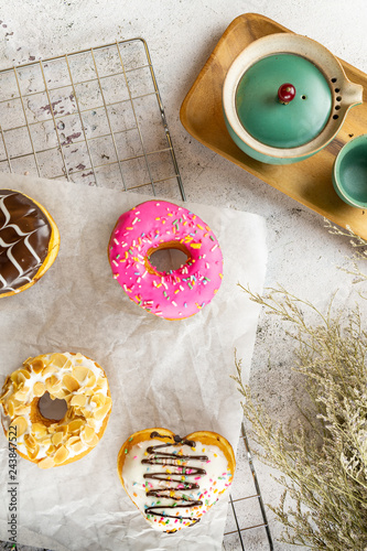 Strawberry, Chocolate, Almond, Cream, Sprinkle Rainbow Donuts