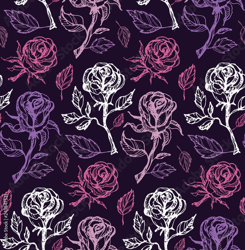 Hand drawn doodle floral flower rose pattern background