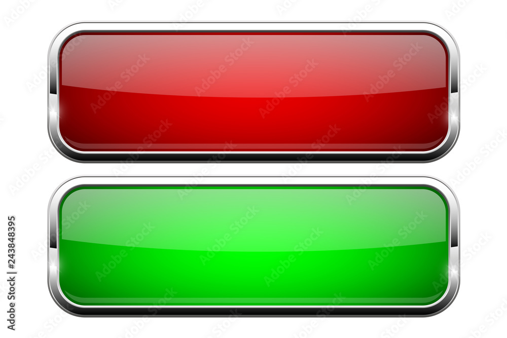 Red and green glass buttons. Shiny rectangle 3d web icons Red and green glass buttons. Shiny rectangle 3d web icons