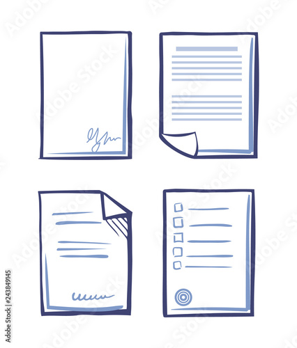 Office Paper and Documentation Sketches Vector