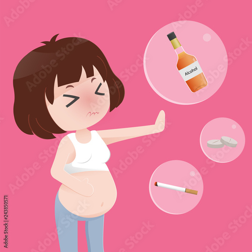 pregnant woman lift hand ban alcohol , drug and cigarette . pregnant woman should be avoided 