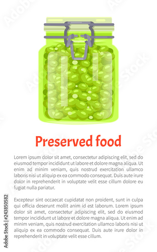 Preserved Food Pea in Jar Vector Illustration