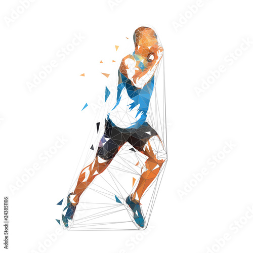 Running man, low polygonal vector illustration. Geometric runner, side view, athletics