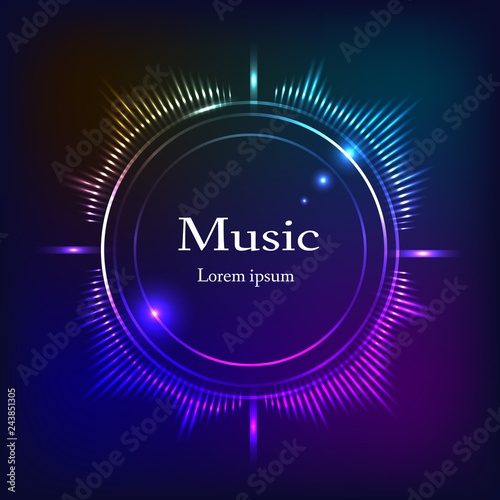 Musical background, dark blue, olor frequencies, space for text.
