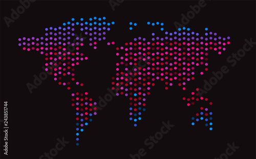 World map halftone neon color pink modern vector background 