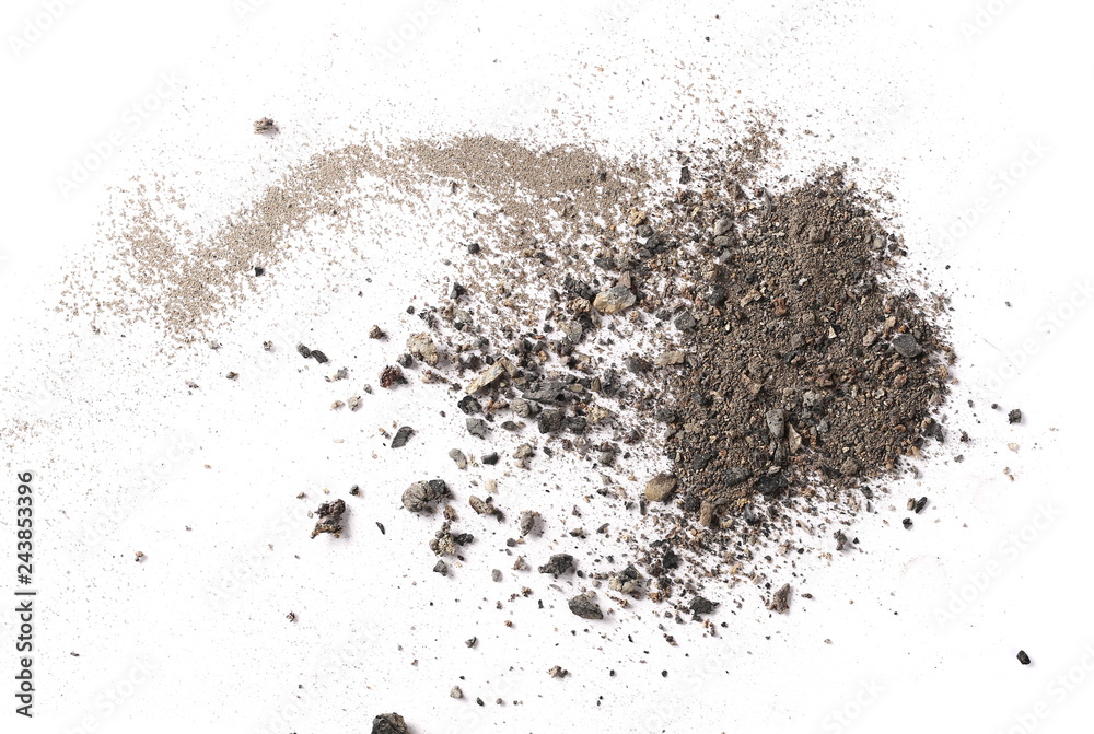 Coal ash isolated on white background, top view Coal ash isolated on white background, top view