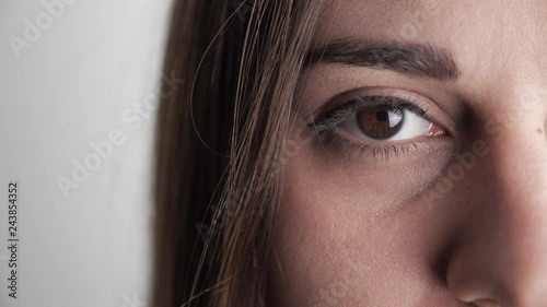 Close up of brown beautiful girl eyes.