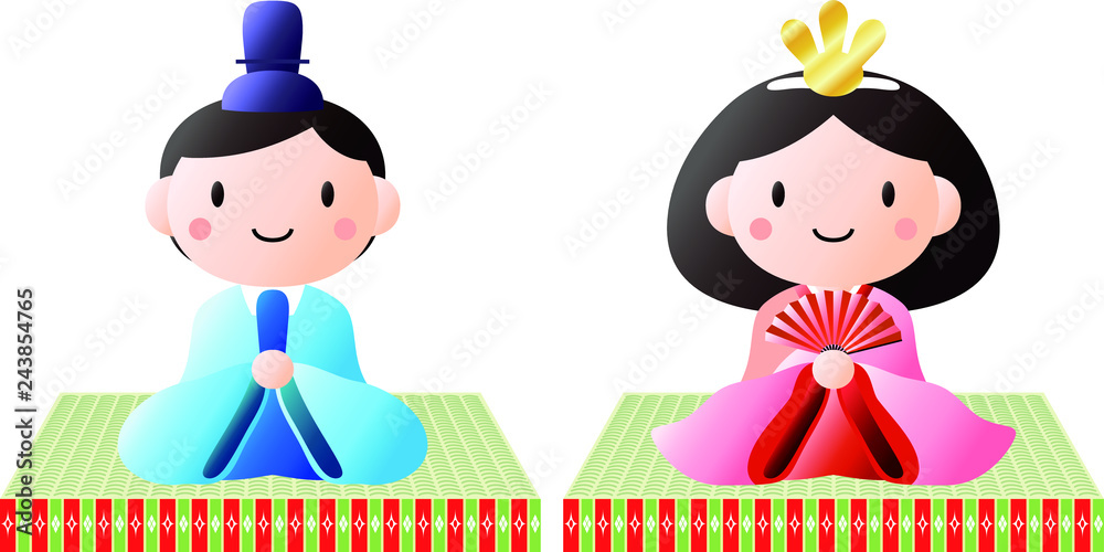 Japanese Gradation Hina dolls on tatami sheet Japanese Gradation Hina dolls on tatami sheet