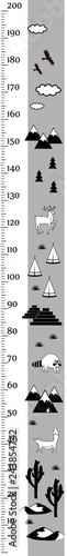 Kids height chart in minimalistic scandinavian style. Meter Wall or Height Meter, Centimeter Scale. Black and white Vector