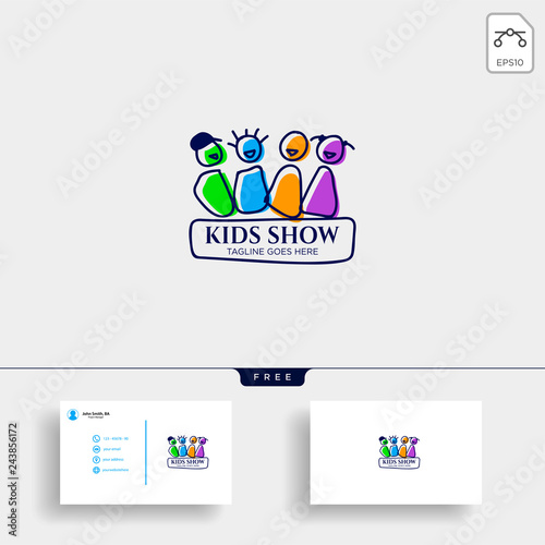 children playing group education logo template vector illustration