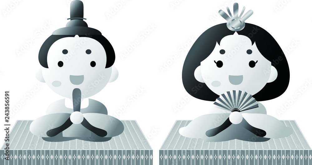 Japanese Monochrome Gradation Hina dolls on tatami sheet Japanese Monochrome Gradation Hina dolls on tatami sheet