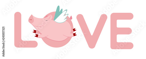 cute flying pig  vector illustration