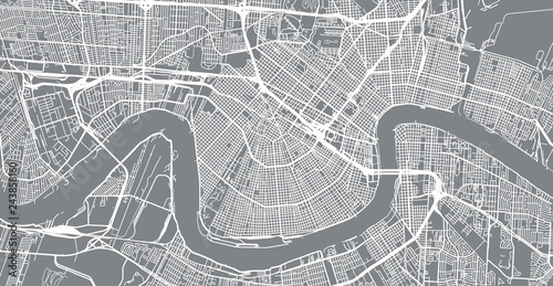 Urban vector city map of New Orleans, Louisiana, United States of America
