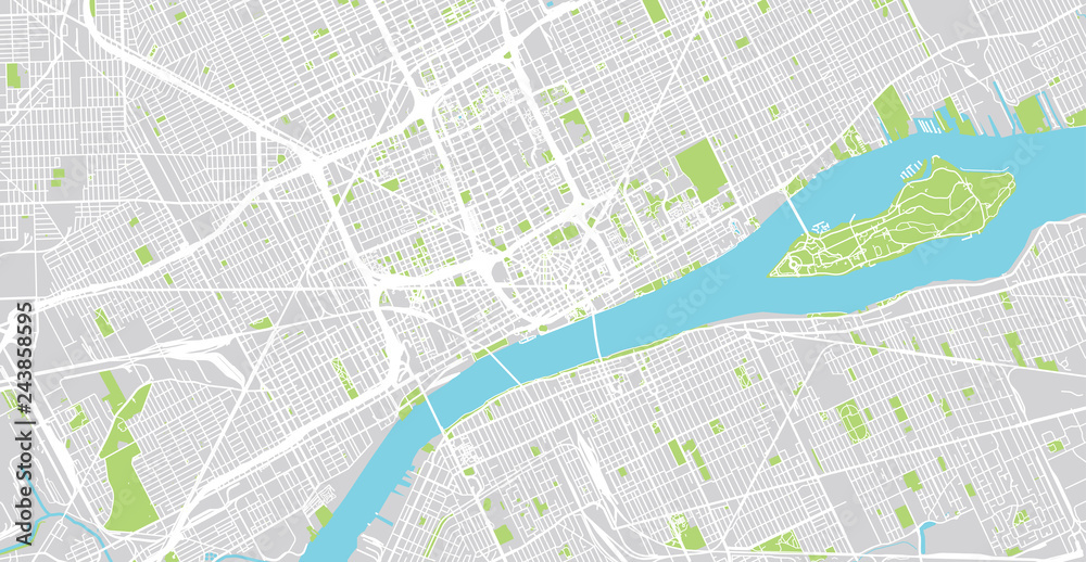 Obraz premium Urban vector city map of Detroit, Michigan, United States of America