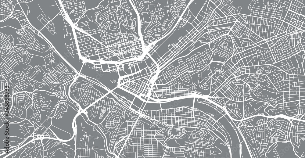 Obraz premium Urban vector city map of Pittsburgh, Pennsylvania, United States of America
