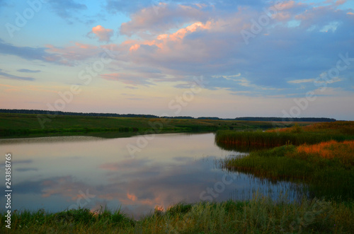 Summer evening on the pond in the Tambov region and Russia.