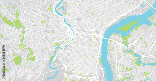 Urban vector city map of Philadelphia, Pennsylvania, United States of America