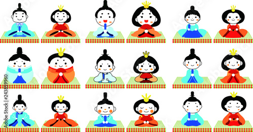 Photography Japanese cute Hina dolls on tatami sheet set