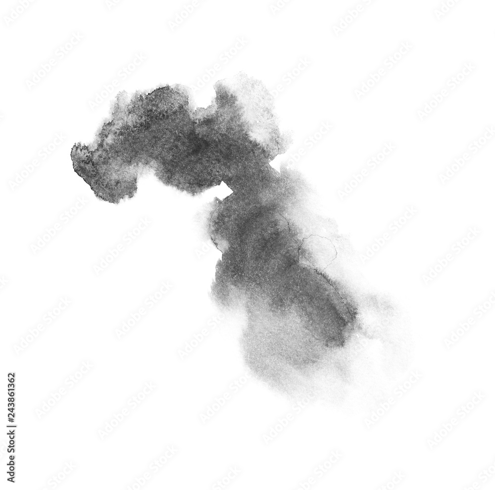 watercolor black and gray, grey texture splash isolated on white background, for text, banner, card, invitation, design for tag and label, logo, brand