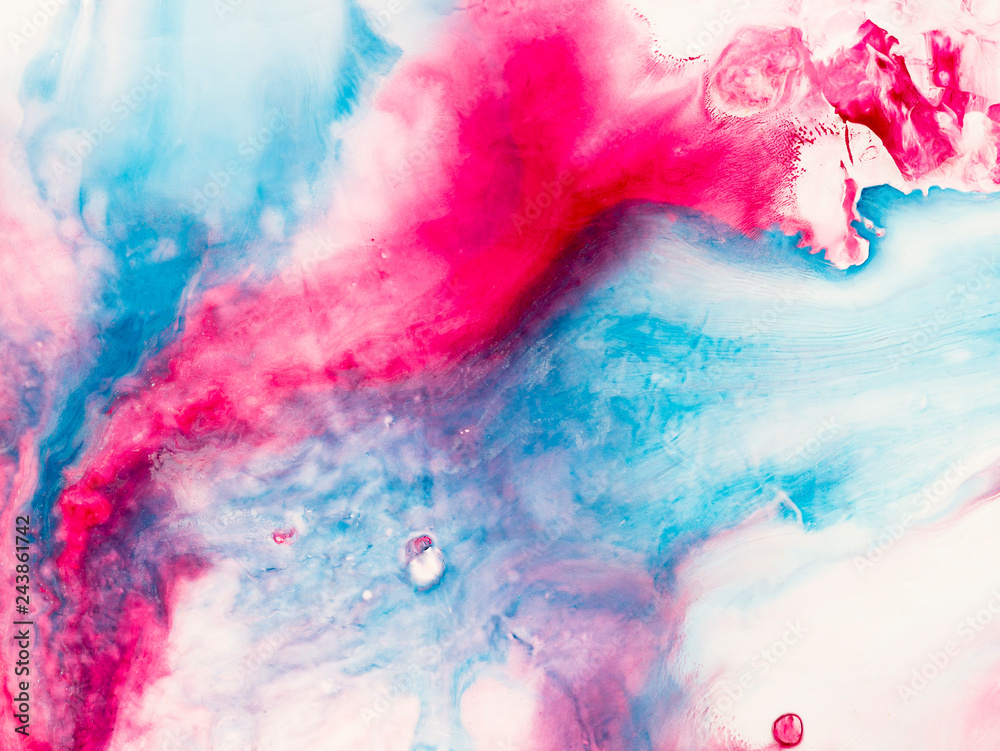 Blue and pink creative abstract hand painted background.