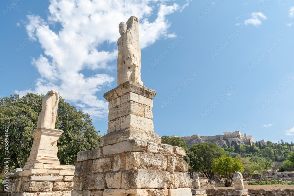 Old Statues At The Ancient Agora Of Athens, Greece
