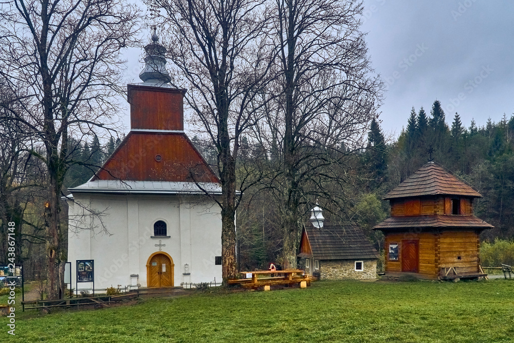 Fototapeta premium LOPIENKA, POLAND - NOVEMBER 03, 2018: Orthodox church of St. Martyrs of Paraskevia in Lopienie - a Greek Catholic church, erected in the village of Lopienka