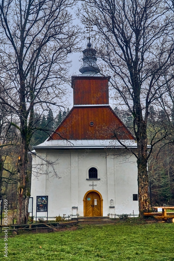 LOPIENKA, POLAND - NOVEMBER 03, 2018: Orthodox church of St. Martyrs of Paraskevia in Lopienie - a Greek Catholic church, erected in the village of Lopienka