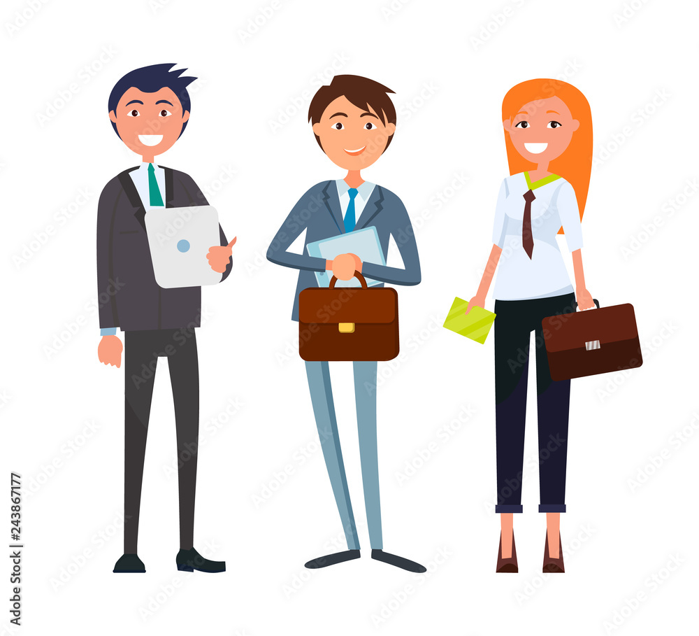 Businesswoman and Businessman with Business Papers