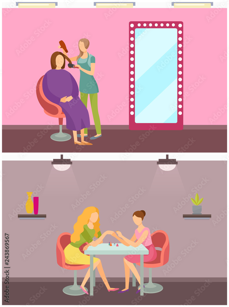 Hair Styling Hairdresser and Manicurist Set Vector