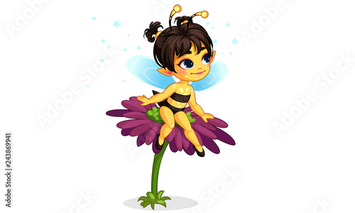 beautiful honey bee fairy sitting on the flower