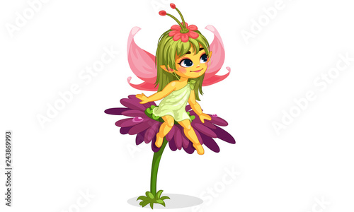 beautiful little flower fairy sitting on the flower