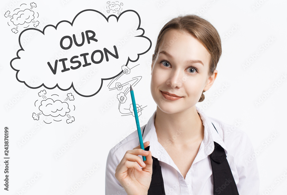 The concept of business, technology, the Internet and the network. A young entrepreneur working on a virtual screen of the future and sees the inscription: Our vision The concept of business, technology, the Internet and the network. A young entrepreneur working on a virtual screen of the future and sees the inscription: Our vision
