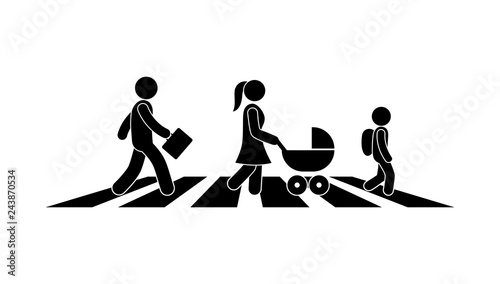 stick figure people at a pedestrian crossing