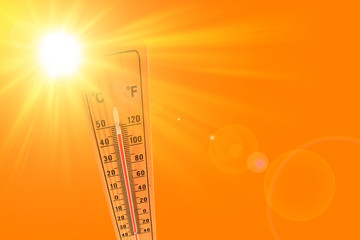 illustration of orange and yellow color depicting the sun and an ambient thermometer 