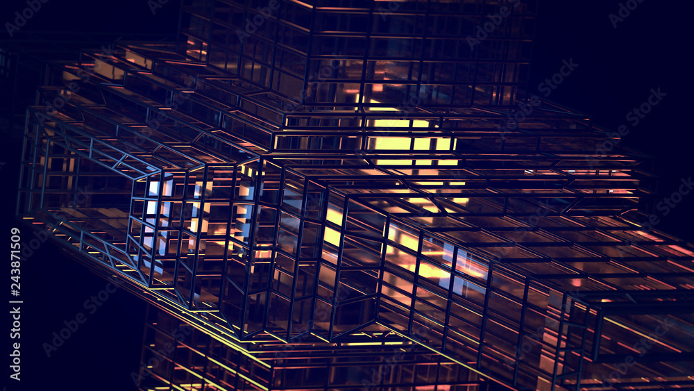 3d render futuristic virtual technology background with lines glass and grids