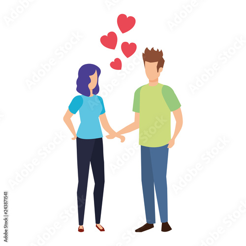 lovers couple with hearts floating