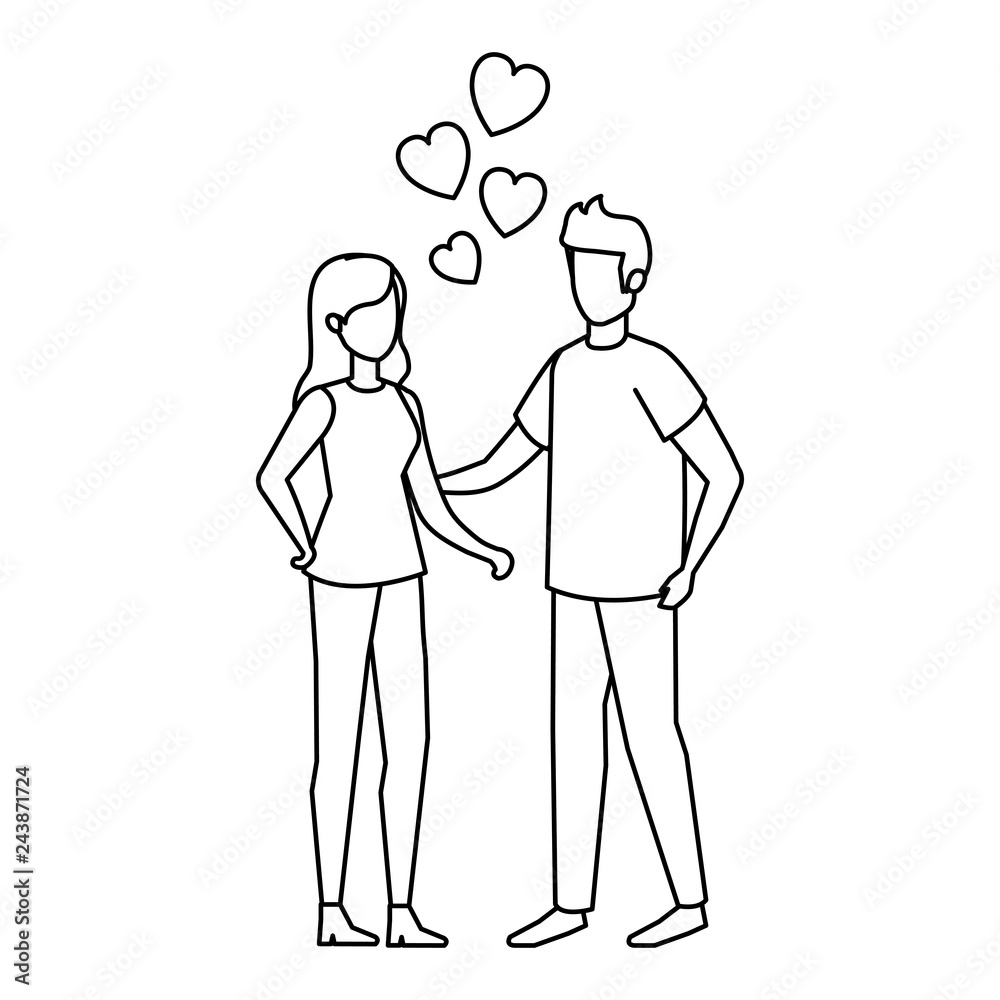 lovers couple with hearts floating lovers couple with hearts floating